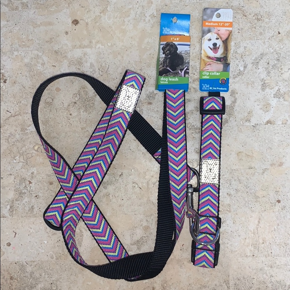 NWT RC Pets sz med adj collar with 6ft leash